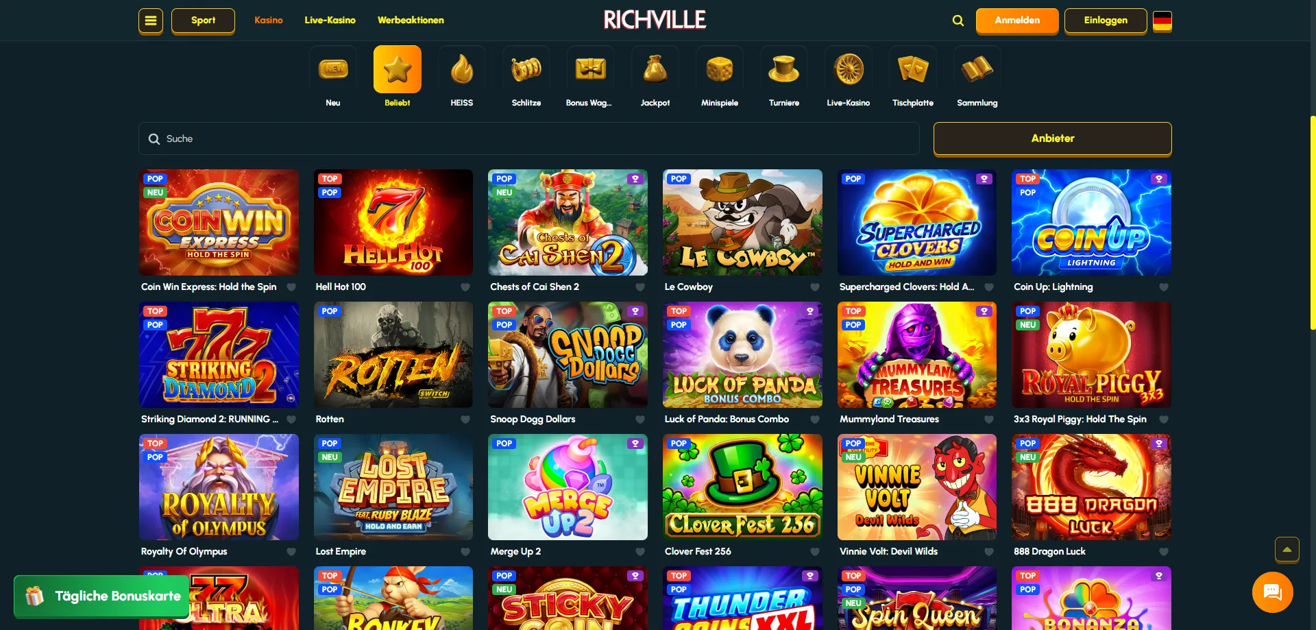 Richville Casino Spielangebot – über 7.000 Slots und Tischspiele