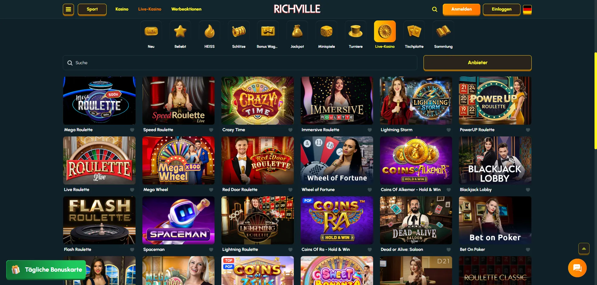 Richville Live Casino – echte Dealer in HD rund um die Uhr